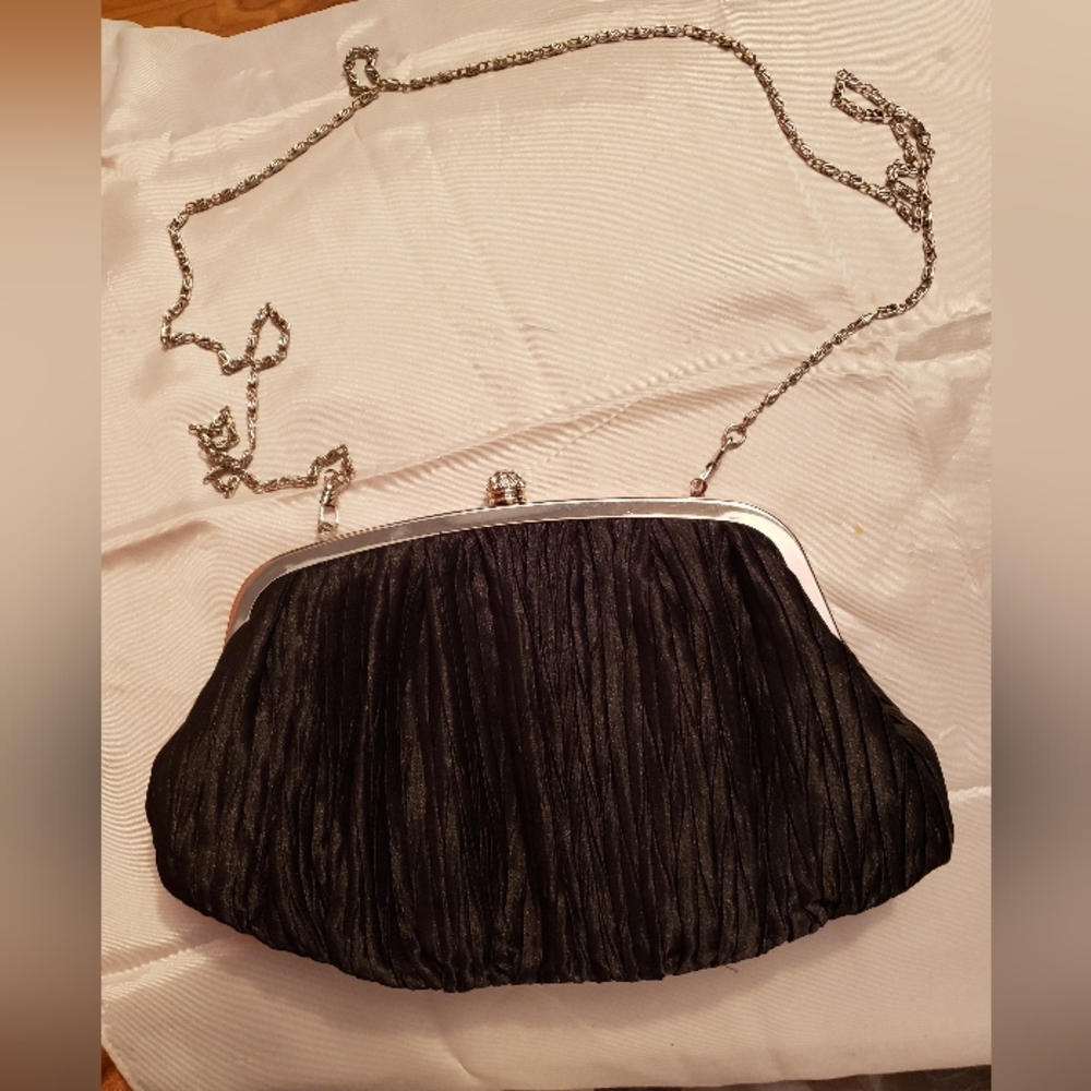 Neiman Marcus Evening Purse Shoulder Rhinestone Clasp, Black, Like New